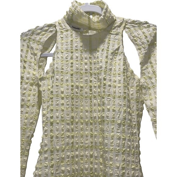 Nanushka Revolve Kali Mini‎ Dress Seersucker Bodycon Yellow Size Small - Picture 13 of 15